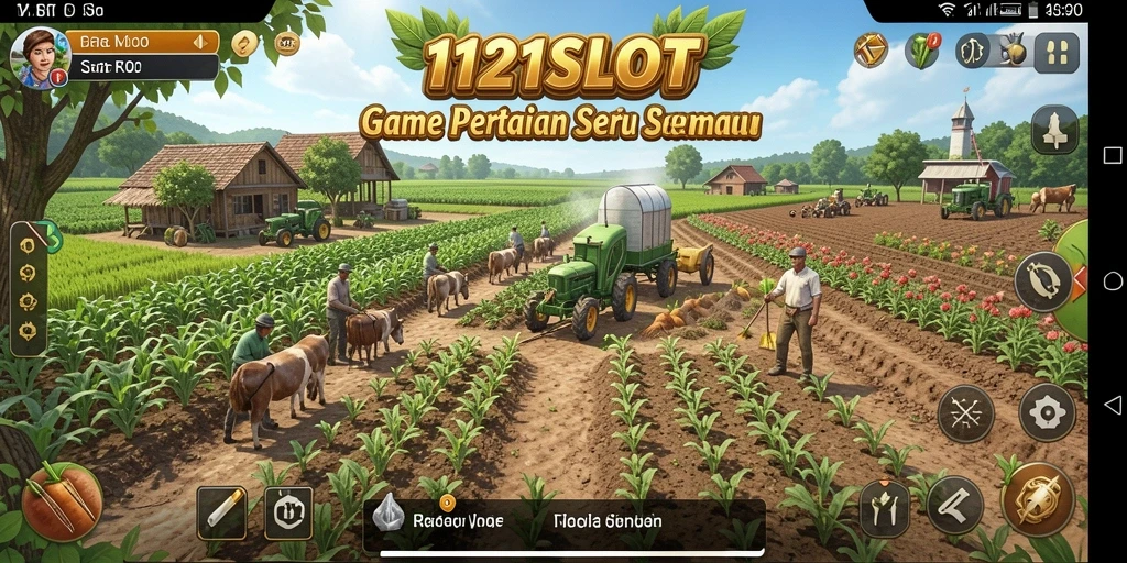 Tampilan gameplay seru di 1121SLOT dengan berbagai aktivitas pertanian.