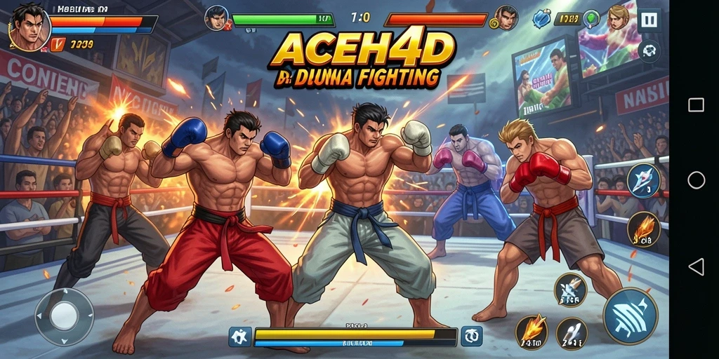 Screenshot utama memperlihatkan aksi pertarungan seru dalam ACEH4D.