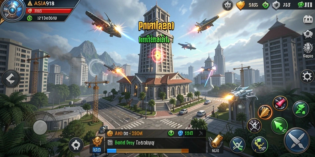 Tampilan gameplay ASIA918 dalam pertempuran Tower Defense yang seru.