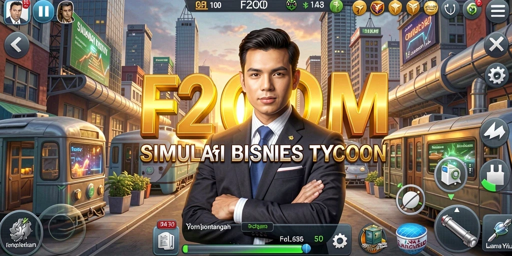 Screenshot gameplay F200M yang menunjukkan aktivitas bisnis Tycoon.