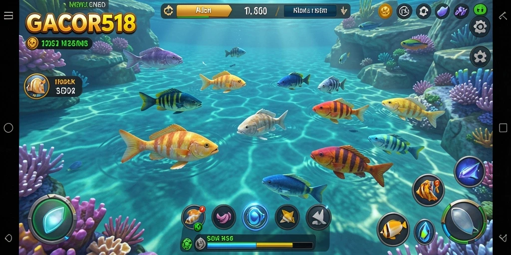 Tampilan gameplay GACOR518 dengan grafik Tembak Ikan yang menarik.