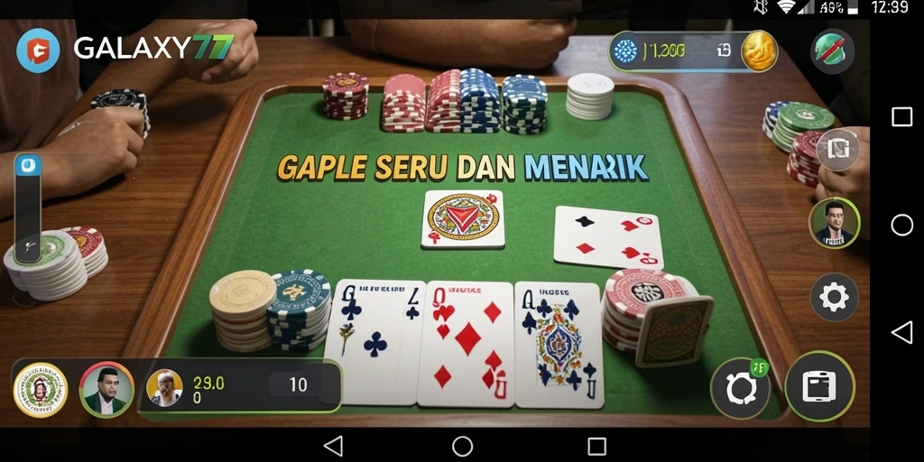 Screenshot GALAXY77 menampilkan aksi gameplay Gaple yang mendebarkan.
