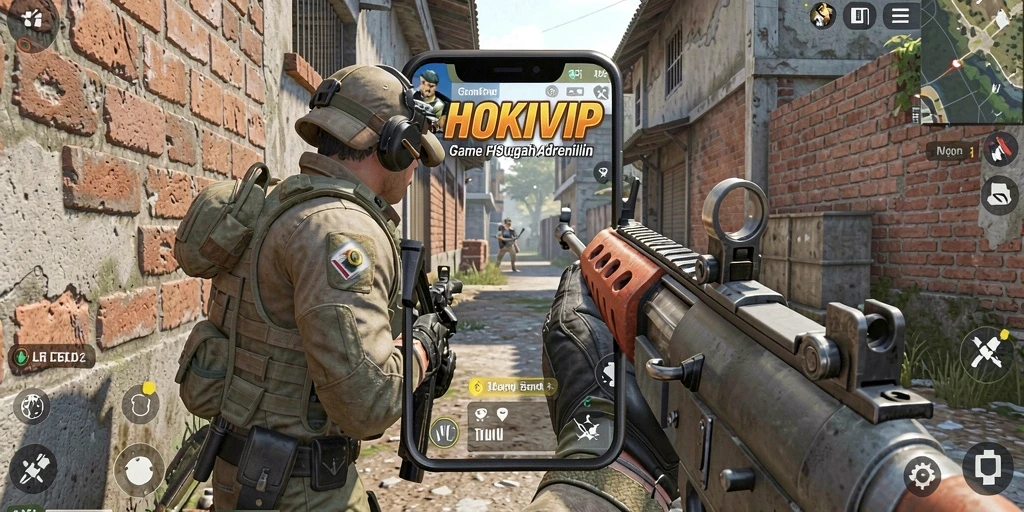 Tampilan gameplay mendebarkan dari HOKIVIP dengan aksi tembak-menembak intens.