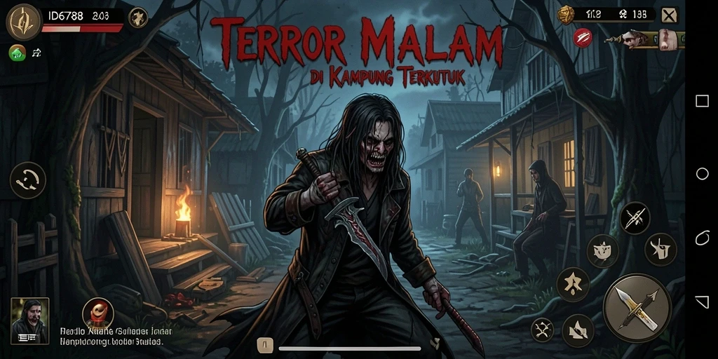 Tampilan gameplay menakutkan di ID6788 dengan latar kampung angker.