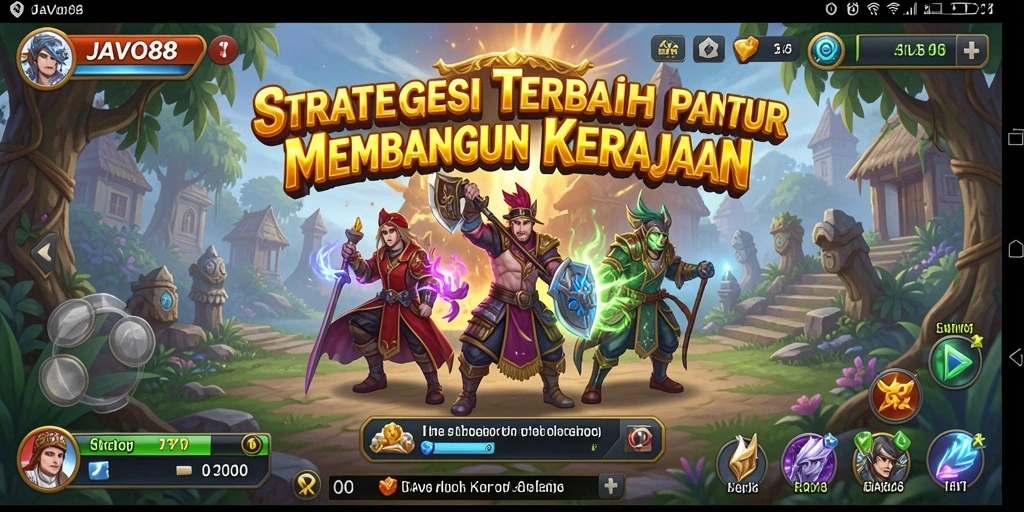 Tampilan gameplay strategis dari JAVO88 dengan elemen membangun dan pertempuran.