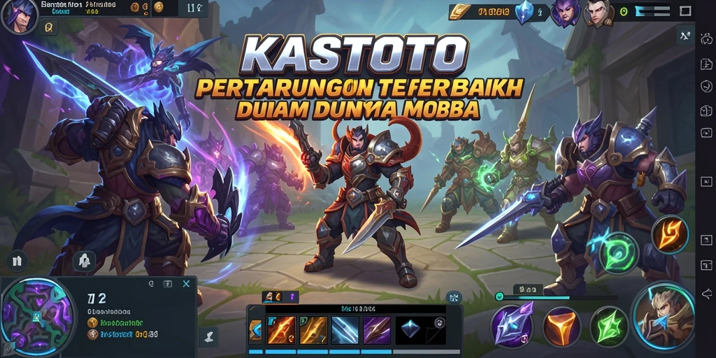 Screenshot KASTOTO menampilkan pertarungan seru antar karakter MOBA.