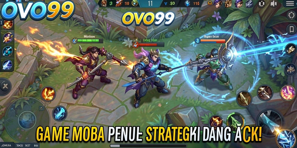 Tampilan gameplay seru di OVO99 dengan aksi strategi MOBA.