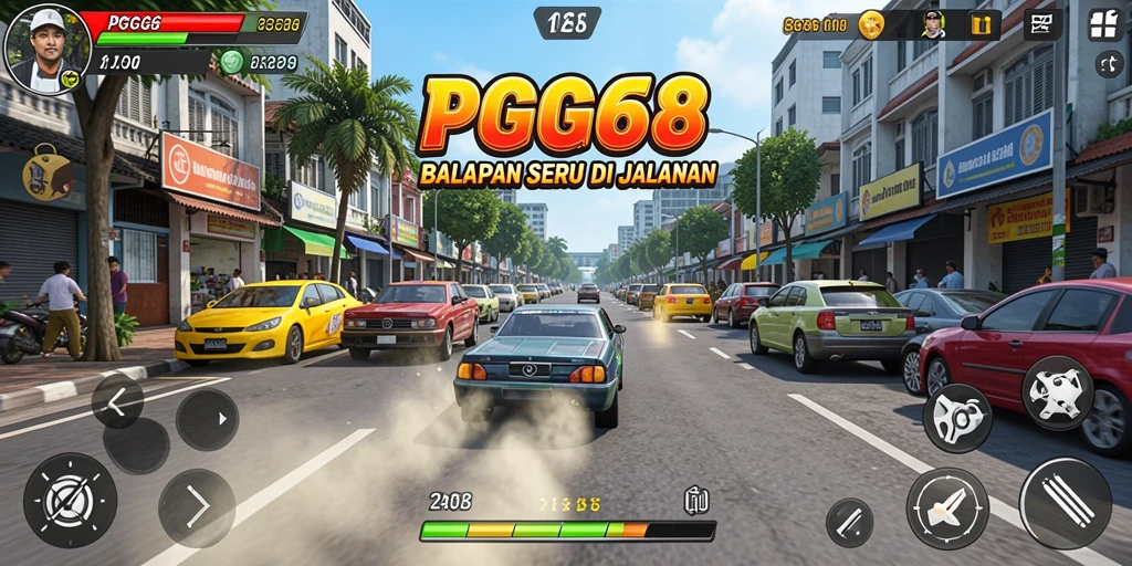 Tampilan gameplay seru dalam PGG68 dengan aksi balapan yang mendebarkan.
