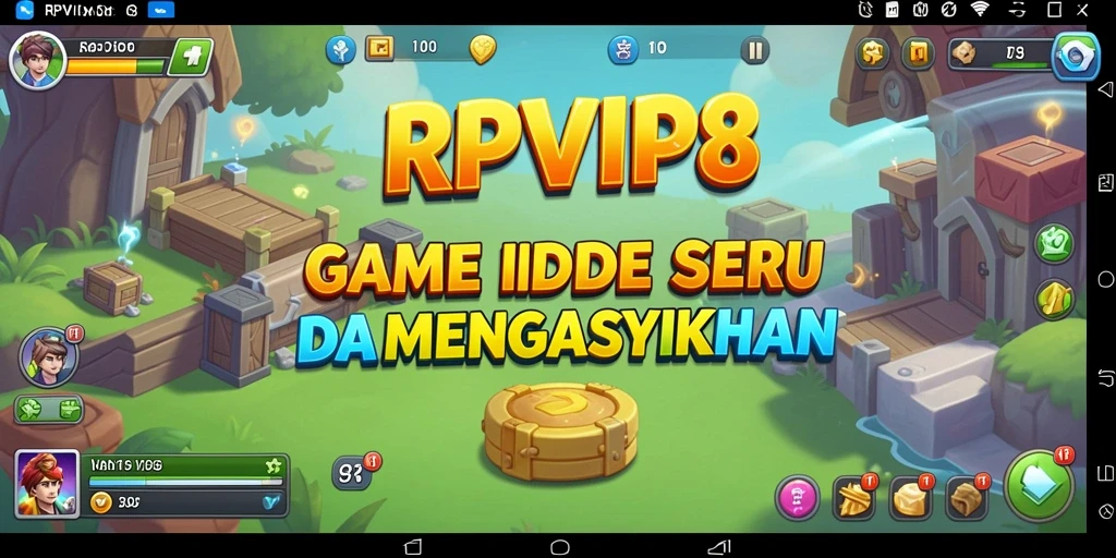 Screenshot gameplay RPVIP8 menampilkan karakter yang sedang mengumpulkan sumber daya.
