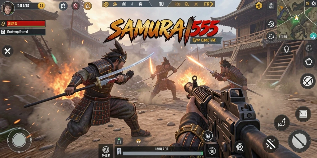 Tangkapan layar dari gameplay intens SAMURAI555 yang mendebarkan.