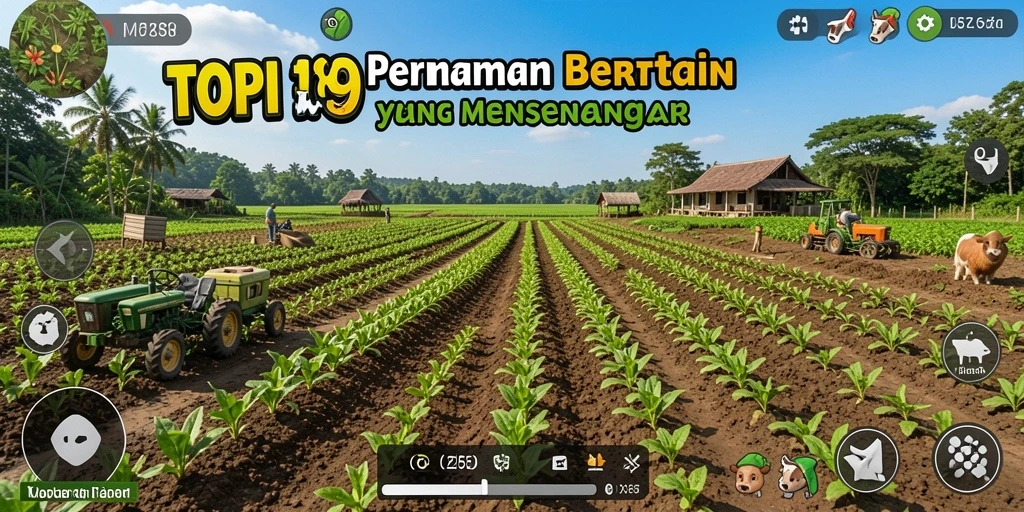 Tampilan gameplay TOPI189 menampilkan ladang yang subur dan beragam tanaman.