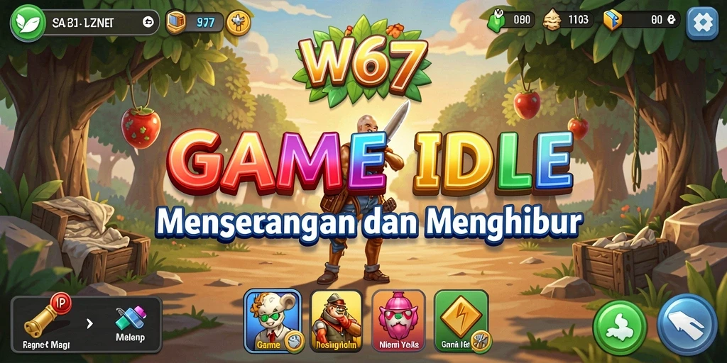 Screenshot utama W67 menampilkan gameplay Idle yang seru dan menarik.